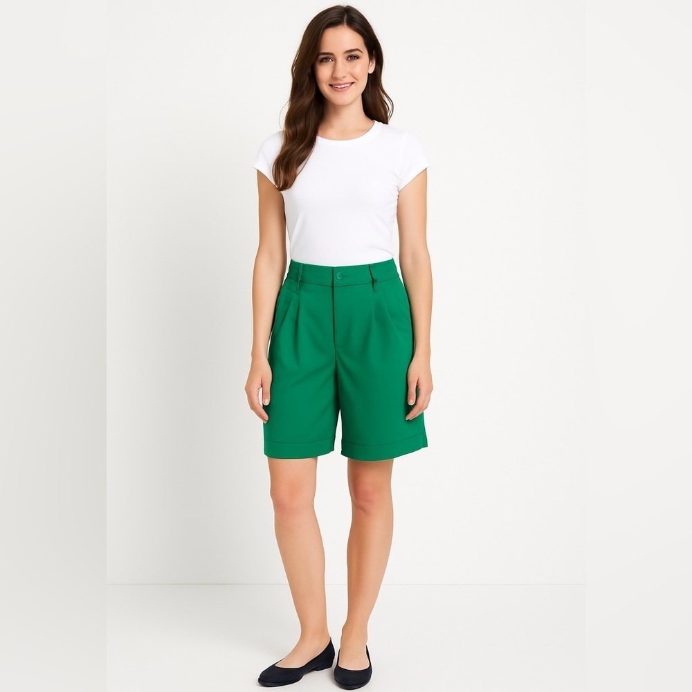 Vintage Casual Corner Size 10 Teal Pleated Bermuda Shorts